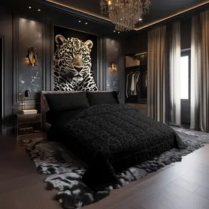 Deep Leopard Print 3-Piece Quilt Set, Includes 1 Quilt and 2 Pillowcases, Breathable and Comfortable, Essential Bedroom Bedding