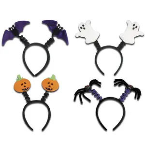 Club Pack of 12 Black and Orange Pumpkin Headband Boppers Halloween Costume Accessory