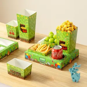 Movie Night Snack Trays 100 count Include 20 Pixel Party Trays, 20 Popcorn Boxes, 20 Salad Bowls, 20 Nacho Bowls, 20 Movie Party Invitations, Outdoor Movie Night Supplies For Nacho Bar