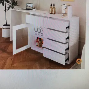 44”-85" white L shaped desk with drawers 360 degrees rotating L shaped computer desk with storage cabinet corner home office desk computer table