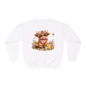 Highland Cow | Floral | Sweatshirt | Cute | Cow w/ Flower Crown |