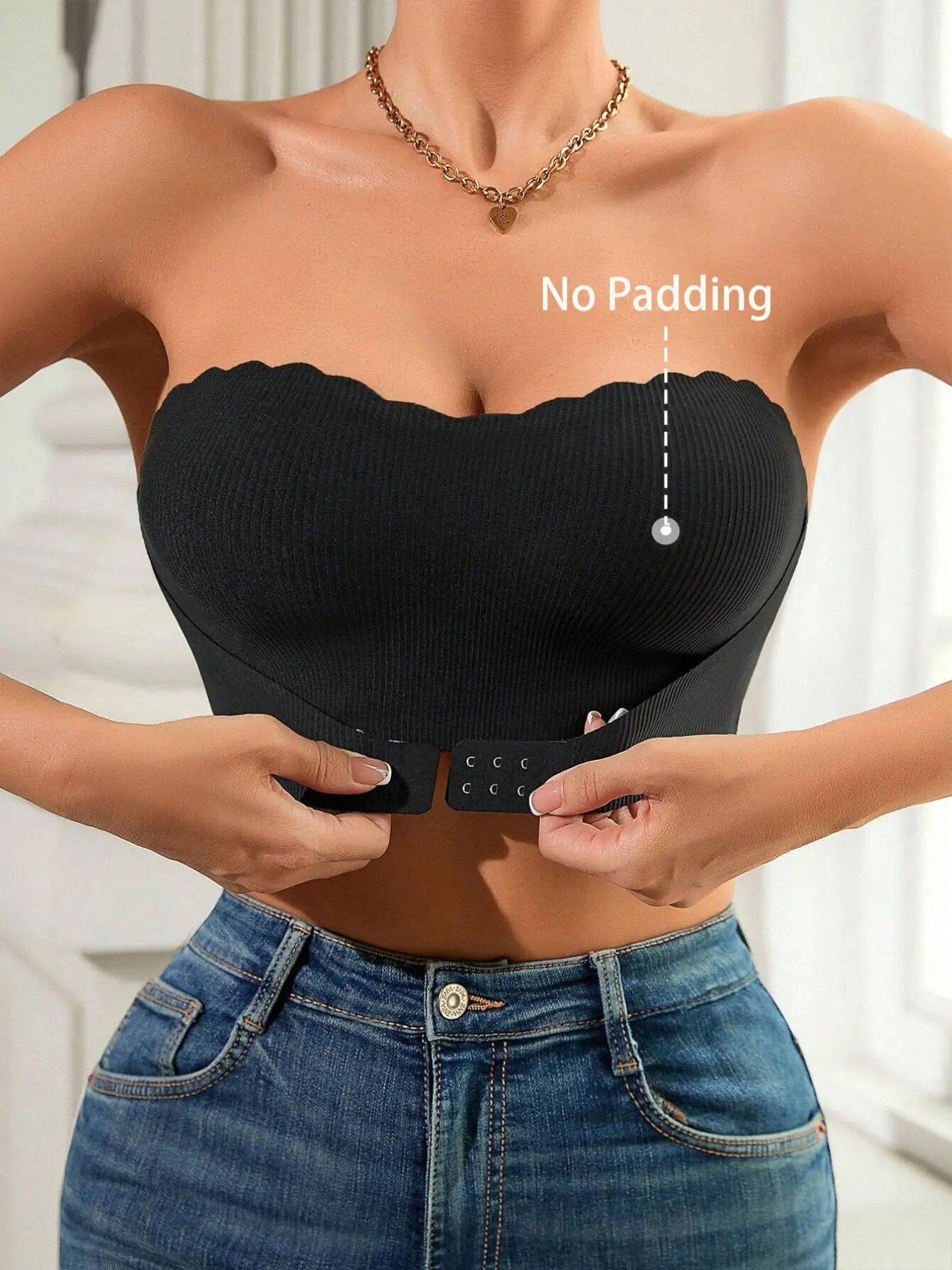 Women's Wireless Strapless Bra, Plain No Padding Non Padded Bra, Comfortable Breathable, Front Buckle Closure, Daily Wear Casual Lingerie