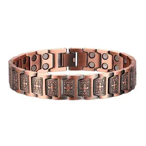 One piece men's copper plated cross magnetic bracelet, magnetic bracelet with magnet, cross pattern design, with adjustment tool, is an ideal gift for men with Christmas, anniversaries, parties, and daily wear. Magnetic wristband
