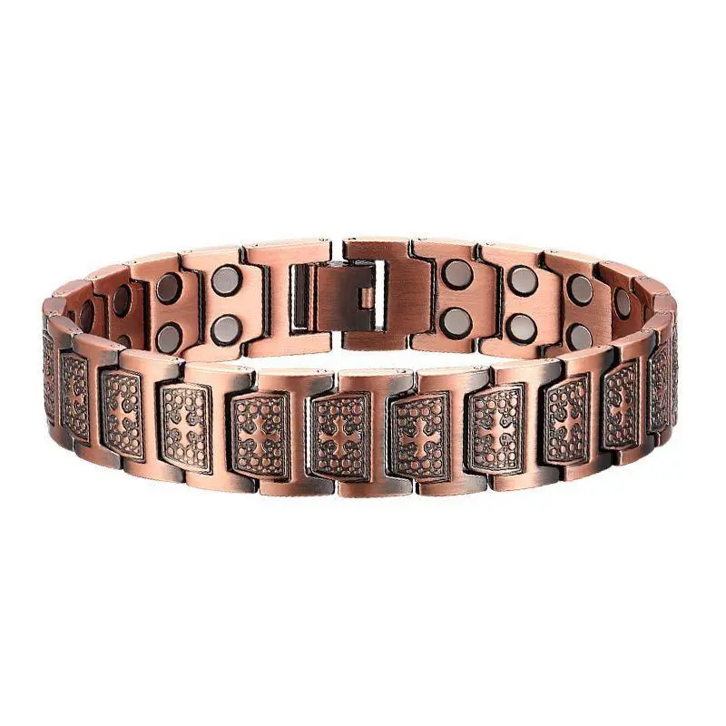 One piece men's copper plated cross magnetic bracelet, magnetic bracelet with magnet, cross pattern design, with adjustment tool, is an ideal gift for men with Christmas, anniversaries, parties, and daily wear. Magnetic wristband