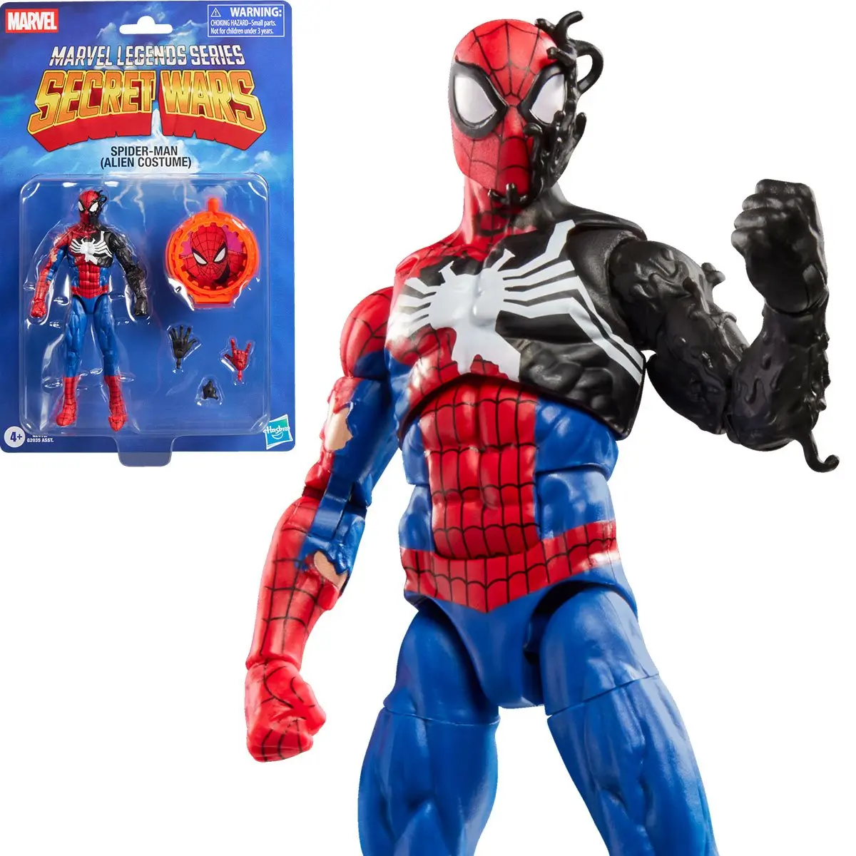 Hasbro Marvel Legends Secret Wars Spider-Man (Alien Costume) 6-Inch Action Figure, Black Suit Symbiote Collectible with Secret Shield