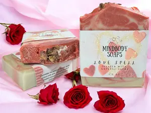 Love Spell Scent Handcraft Artisan Soap Bar Infused with Natural Herbs ~ Colloidal Oatmeal ~ Hibiscus Powder ~ Aloe Vera ~ Cold Process Soap