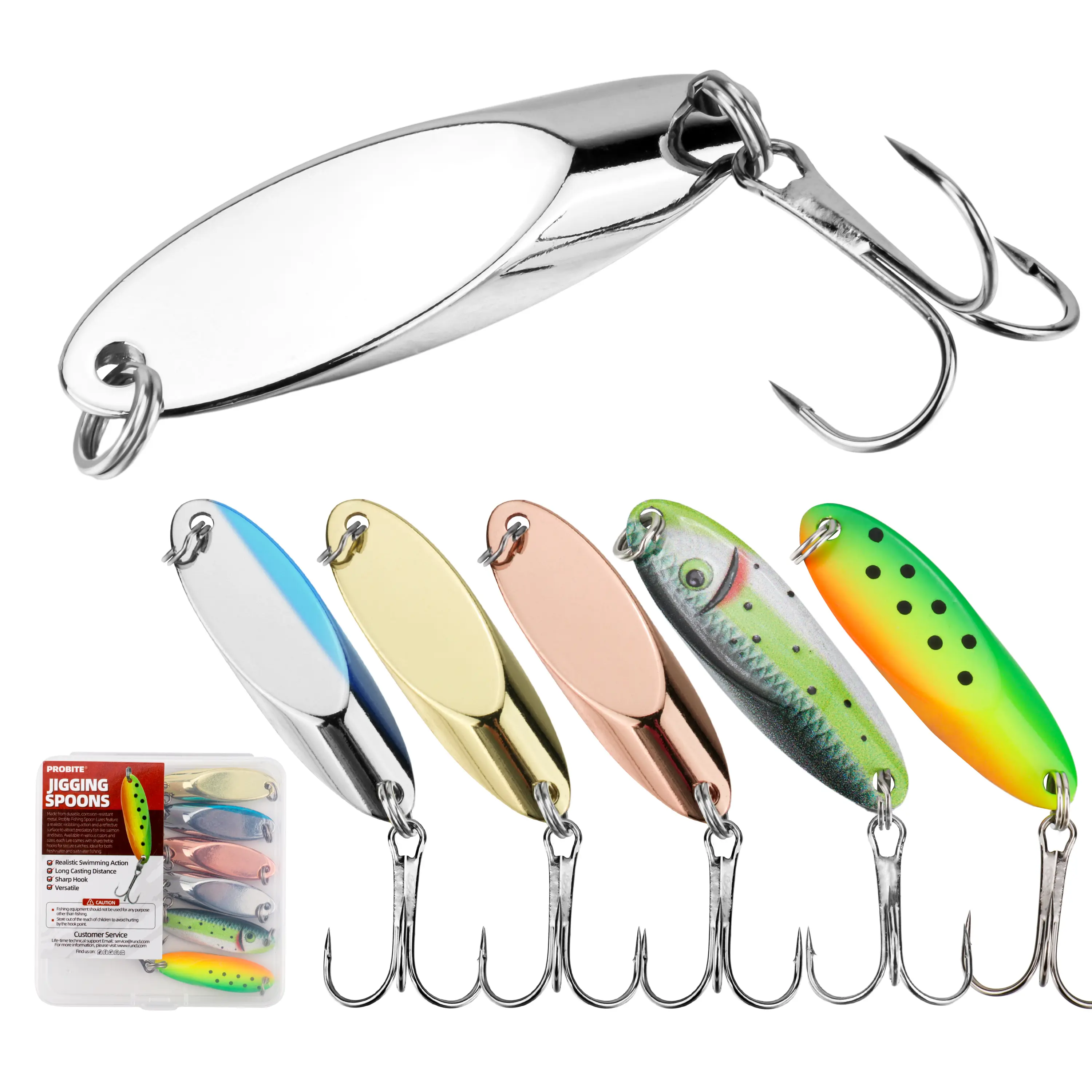 Jigging Spoon Fishing Lure Set 6-Pack Metal Saltwater & Freshwater Casting Spoon Hooks Premium Durable Treble Hooks for Bass, Salmon & Trout Fishing Fishinglure