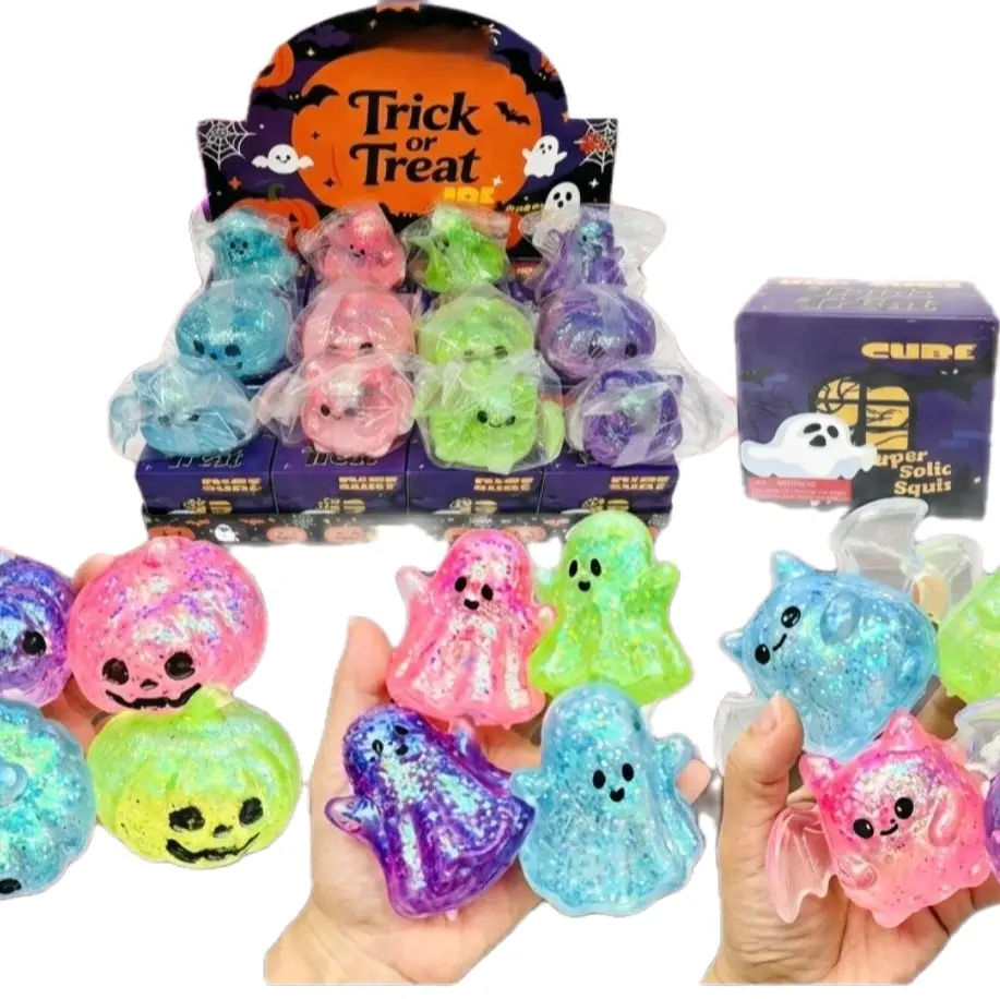 Viral Halloween Glow Glitter Mystery Box Squishy ( Ghost, Pumpkin, Bat )