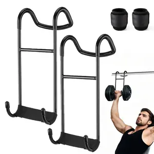2-Pack Black Dumbbell Spotter Hooks - Heavy Duty 250 lbs Safety Hangers for Bench Press, Chest & Shoulder Workouts, Anti-Slip Barbell Attachments, Included Wrist Straps