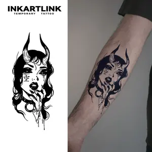 INKARTLINK Tattoo Tech, 2 Sheets Large Semi Permanent Tattoo, Adult Art Design Temporary Tattoos, Lasts 1-2 Weeks, Waterproof, Realistic Look, No Adhesive, No Reflection (Enchanting Demoness Design)
