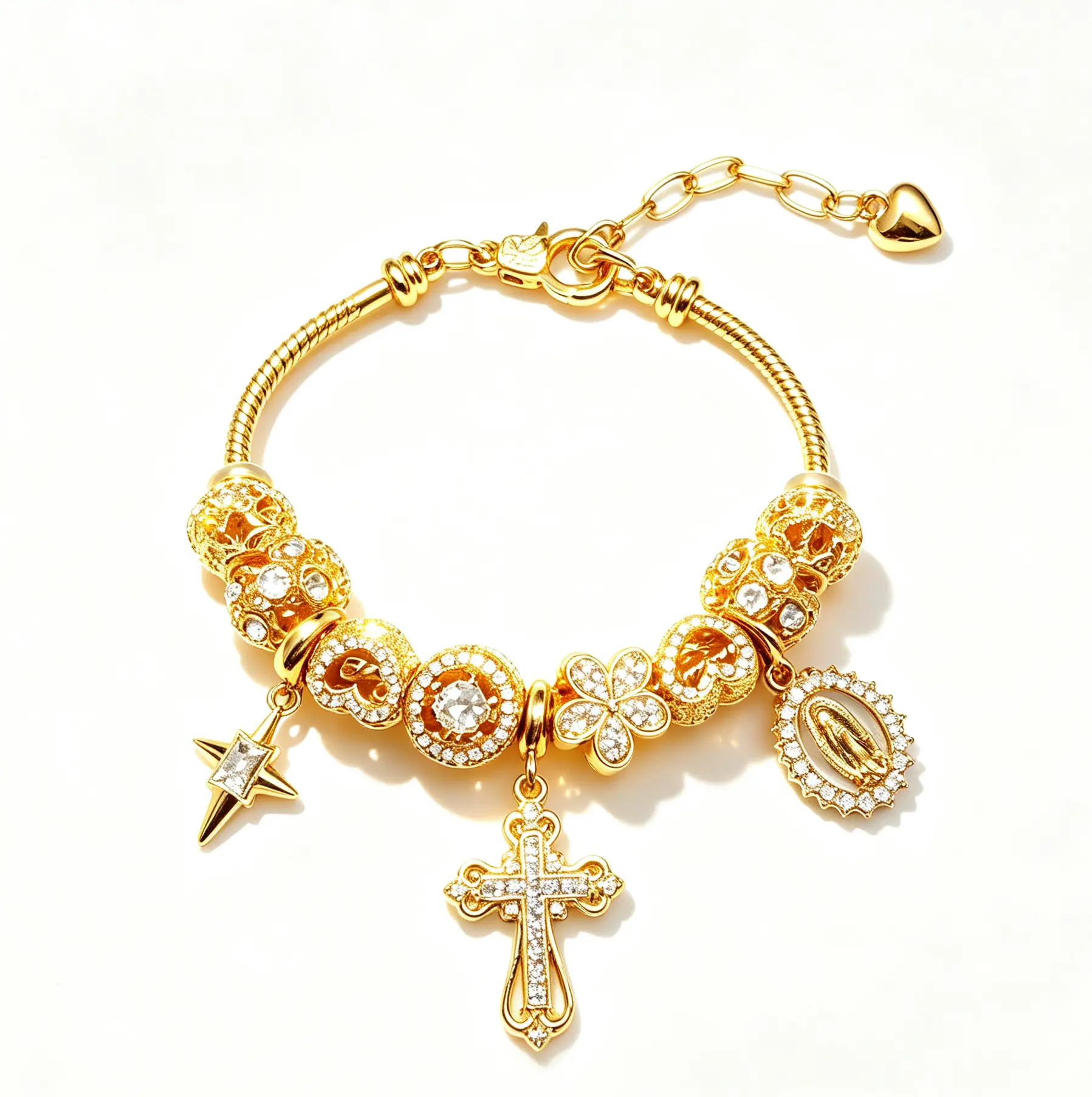Gold-Tone Cross Star Charm Bracelet for Women, Crystal Multi-Charm Bracelet, Vintage Statement Jewelry Gift