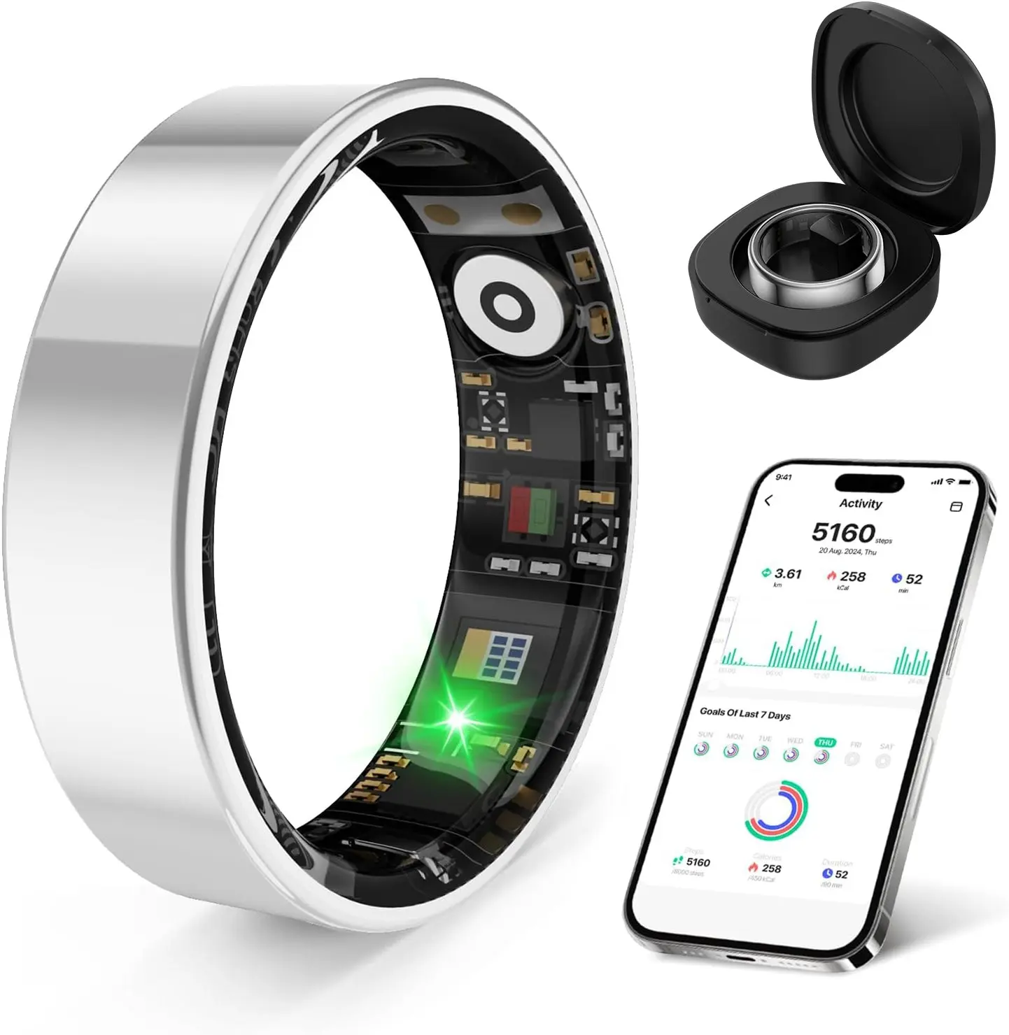Levaplus Smart Ring, 24/7 Health Monitoring, Sleep Tracking, 80M Waterproof, No Subscription