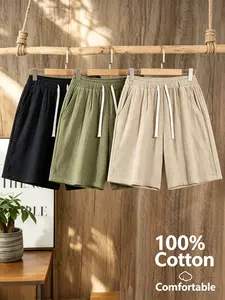 Women’s 3-pack summer soft, loose drawstring casual shorts—lightweight, breathable cotton-linen athletic shorts that are versatile for home and going out.