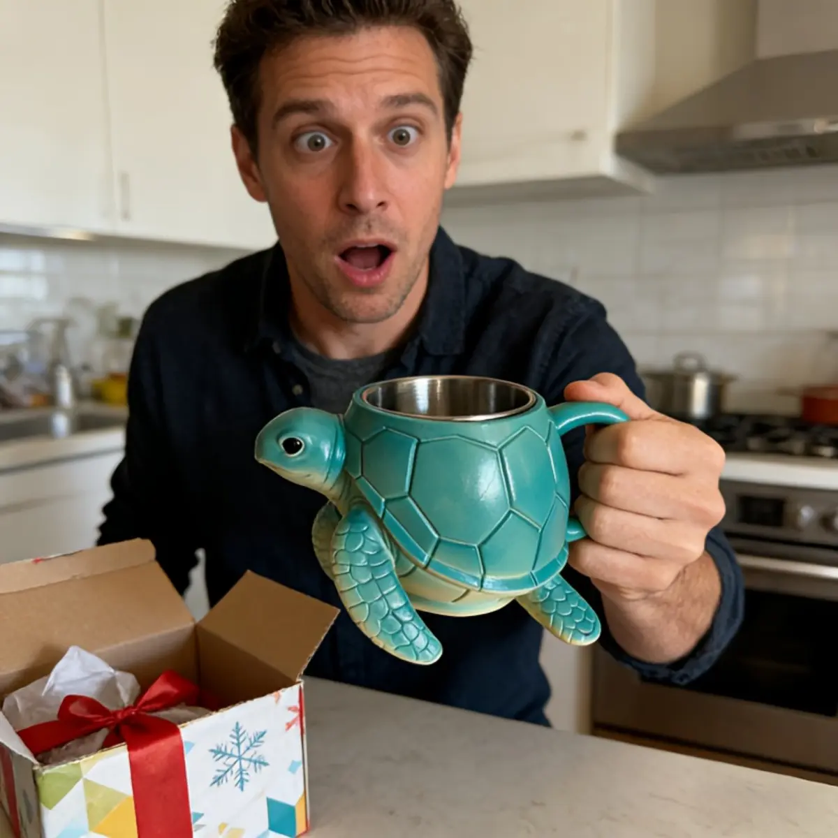 Ocean Theme Blue Green Sea Turtle Cup, 3D Shaped Ceramic Coffee Mug, 5.07oz Personalized Tea Cup Drinkware, Cute Coffee Cups, for Home Office Outdoor Use, New Year Birthday Valentine's Day Gift for Friends