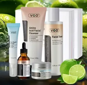 VGO Skin Care Five-Step Daily Routine Facial Cleanser, Toner, Serum, Eye Cream & Moisturizer for Sensitive Skin - Multi-Pack with Moisturizing Effect - Hydrating, Cleansing