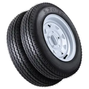A set of 2 trailer tire wheel assemblies 4.80-12 4.80x12 480-12, 6-layer load range C, 4.5-inch white spoke wheels with 5 lugs, suitable for travel/camping/multi-purpose/marine trailers