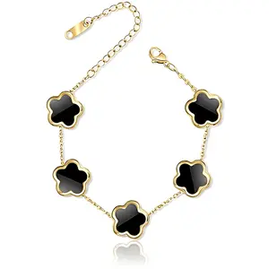 PRIMATORIA Five Leaf Clover Jewelry Set for Women |18K Gold Plated Bracelet Necklace Earrings | 5 Leaf Lucky Choker and Ear Studs for Mother and Daughter