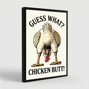 Guess What? Chicken Butt! Funny Chicken Humor Retro Bathroom Poster Canvas Print, Funny Toilet Bathroom Wall Decor