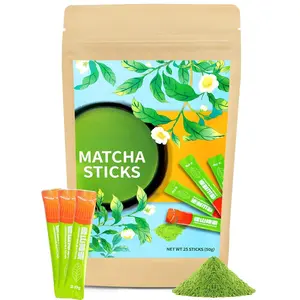 Matcha Green Tea Powder, Premium First Harvest Culinary Grade Matcha, Unsweetened Single Serve Travel Stick Packs, 25 Count