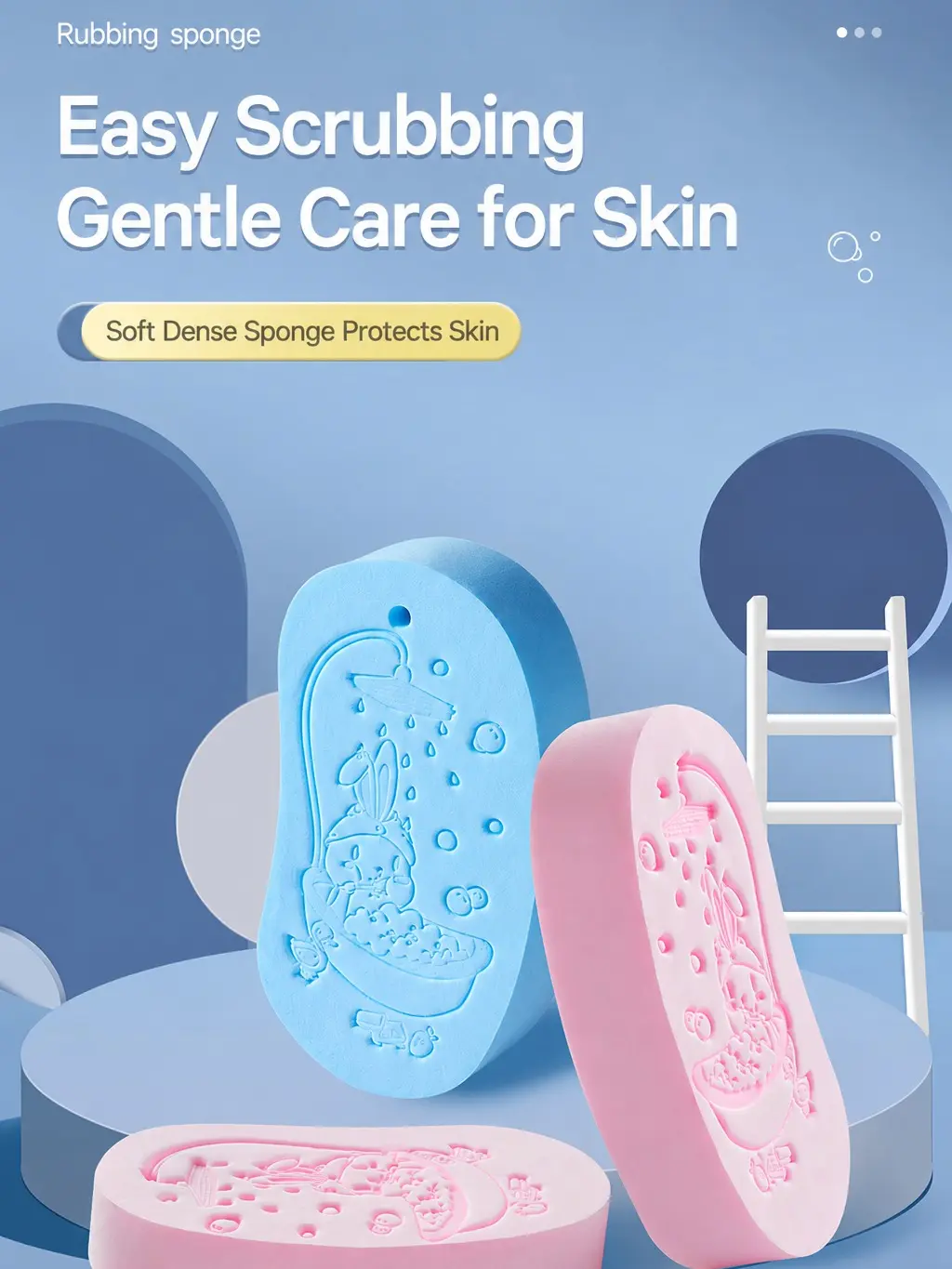 3Pcs Cute Kids Bath Sponge, Soft Flexible Scrub Sponge for Gentle Cleaning, Reusable Bath Sponge for Children