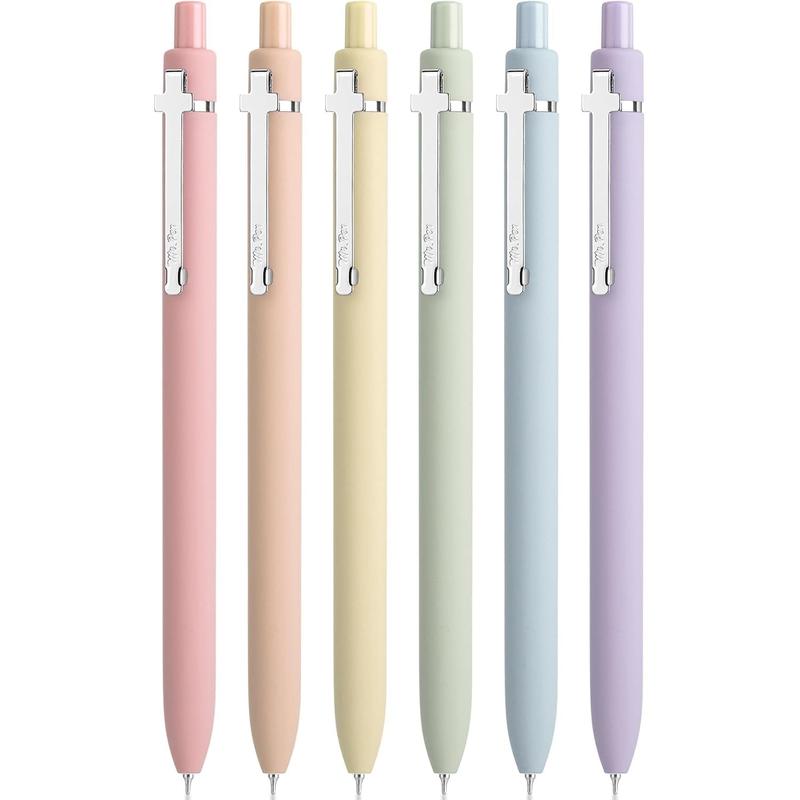 Mr. Pen- Retractable Gel Pens for Journaling, 6 Pack, 0.5 mm Black Ink, Color Barrel with Silver Cross Clip