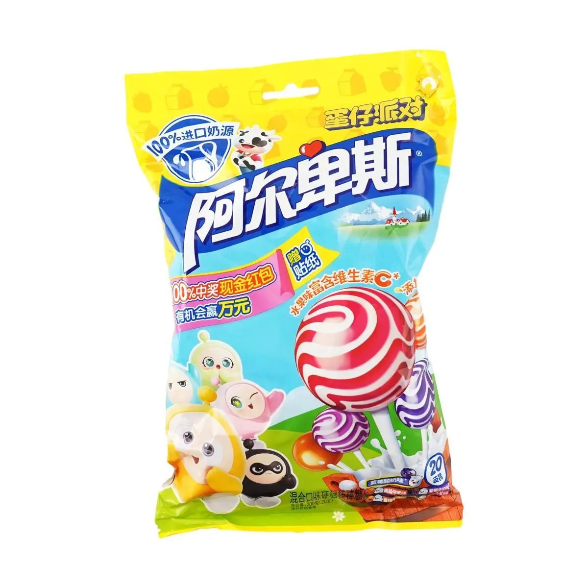 Alpenliebe Lollipop Assorted Fruit & Milk Flavors - 20 Count (200g) - Nostalgic Childhood Candy for Kids & Adults