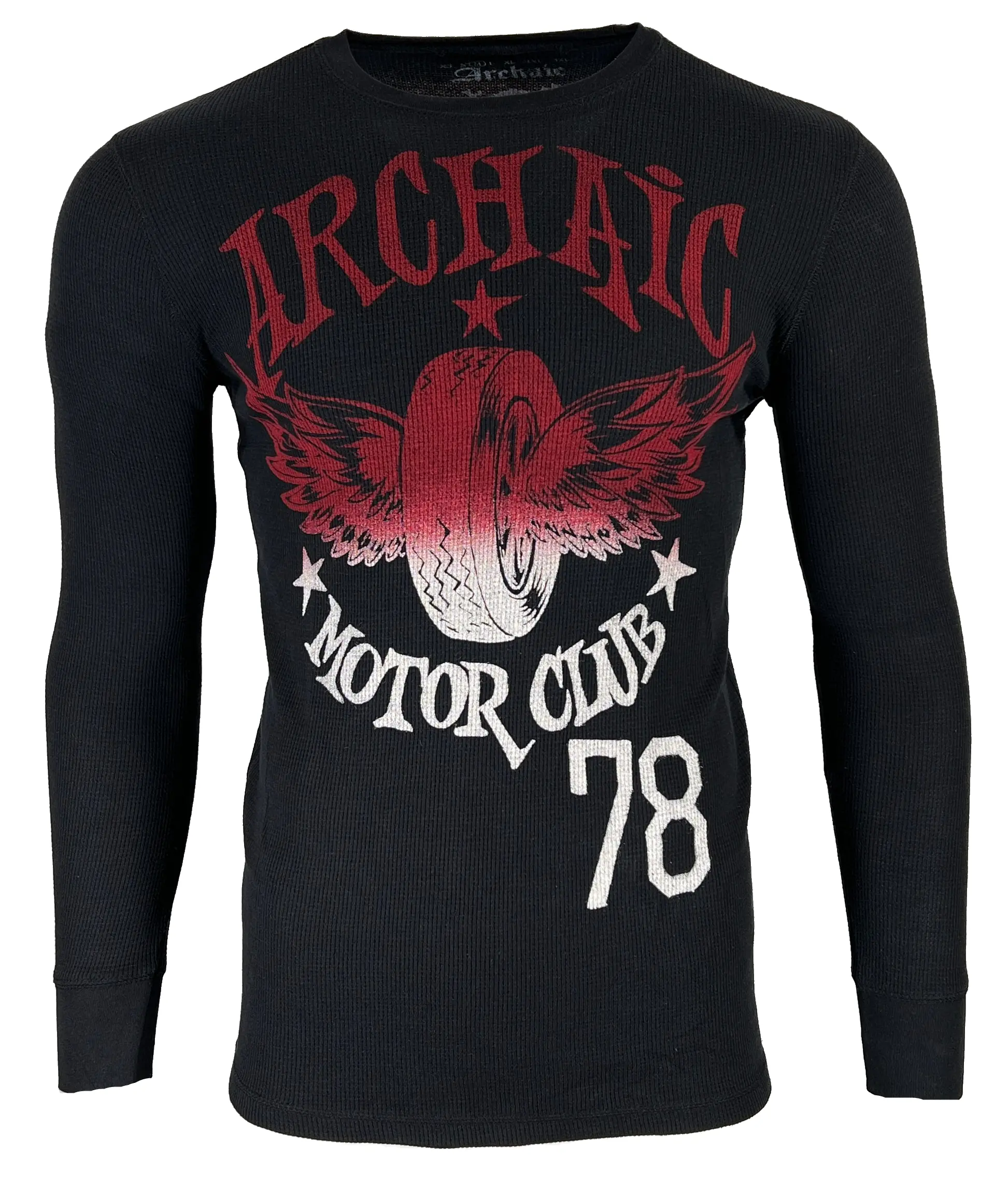 ARCHAIC Men's Flying Racer Graphic Thermal T-Shirt in Black, Long Sleeve Casual 100% Cotton Crewneck with Front and Back Print, Casual Graphic Tee