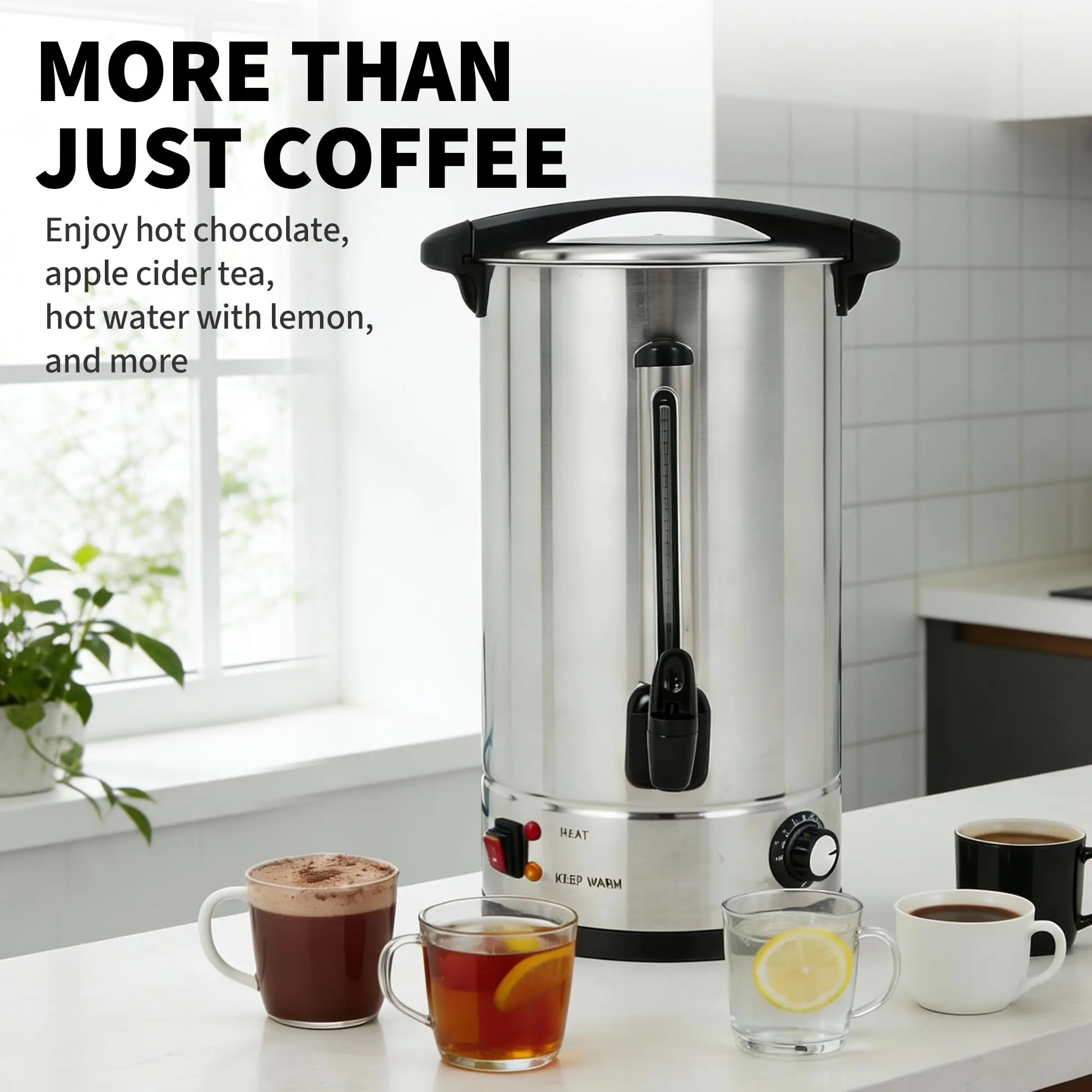 14L 100 Cup Commercial Coffee Urn, Double-Wall Stainless Steel Percolator Hot Water Dispenser, Large Capacity Silver Coffee Maker for Catering Buffet Wedding Party Events