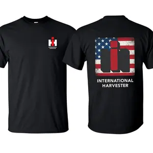 International Harvester Logo American Flag Men's Shortsleeve T-Shirt Case IH Tractor Tee Farm Wear Unisex Agriculture Farmlife Cotton T-Shirt Country Corn Fields American Farmer
