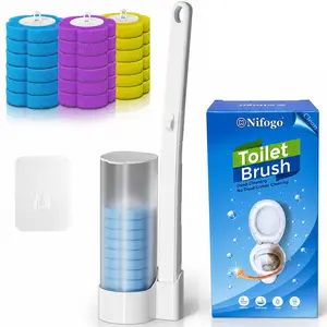 Nifogo Wall-Mount Toilet Bowl Wand Brush Set with 12PCS Disposable Cleaner Refills, All-in-One Bathroom Cleaning System for Toilet, Urinal, Sink, Bathtub, Drain & Wash Basin
