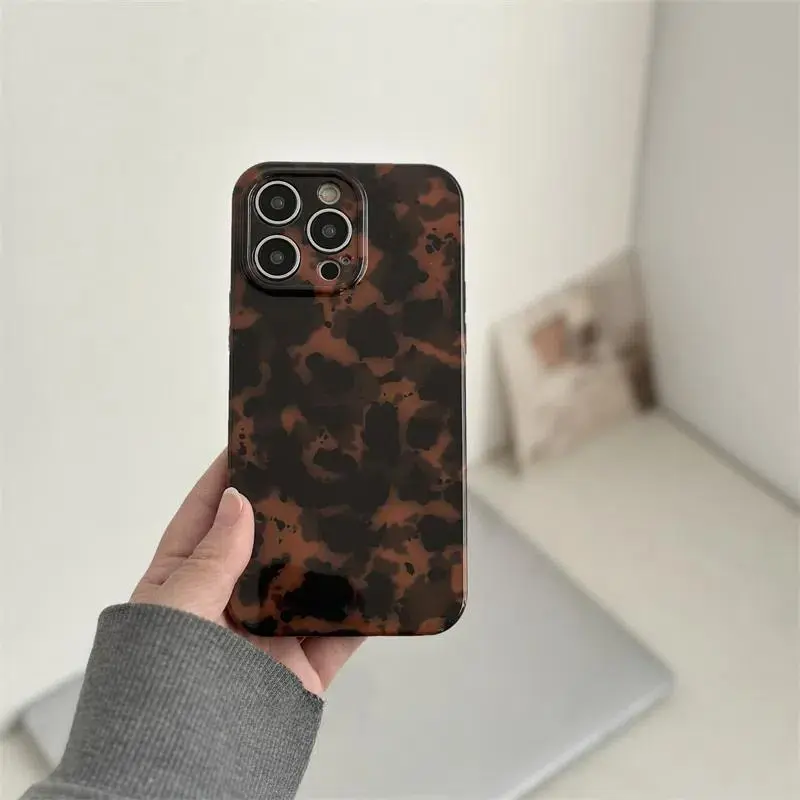 Vintage Tortoiseshell Leopard Print Smartphone Cellphone Case, Anti-Drop Shockproof Protective Matte Soft Cover Accessories for iPhone 12 13 14 15 16 17 Pro Max, Women's Retro Style Protection Casing Protector