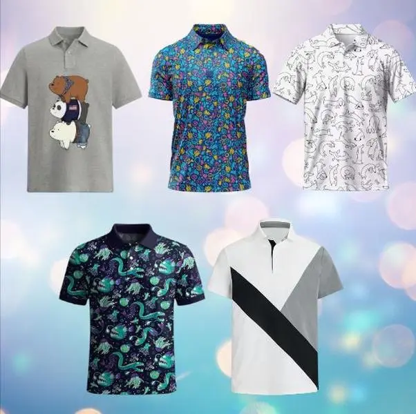 Graphic Polo Shirt Collection, Men's Casual Golf Polo, Short Sleeve Printed Performance Top #PoloShirt #GolfPolo #CasualWear #MensFashion