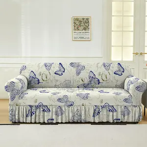 Butterfly Print Sofa Cover, 1 Count Sofa Slipcover with Skirt, Dustproof Sofa Protector for Home Living Room, Sofa Protector for Home Living Room, Sofa Couch Covers