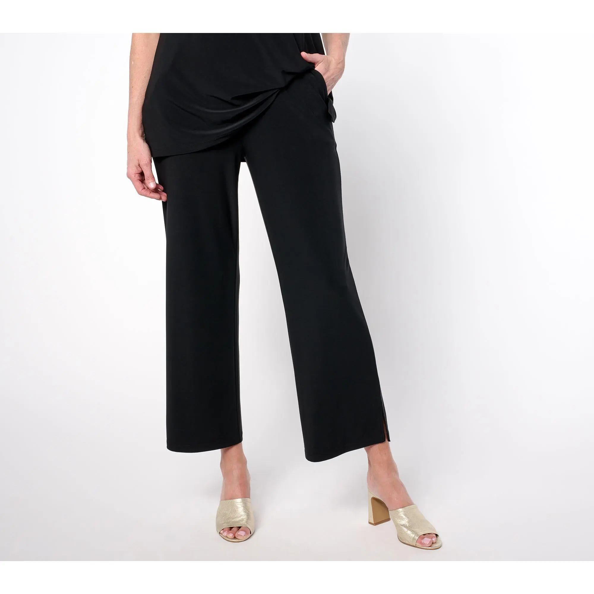 Attitudes by Renee Petite La Roma Jersey Wide Leg Crop Pants