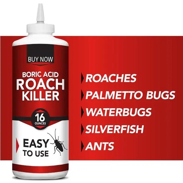Household Boric Acid Roach Killer Powder, 16 oz Long-Lasting Indoor Pest Control for Roaches, Ants, Water Bugs, Silverfish, Cockroach Pest Control, Indoor Insect Control