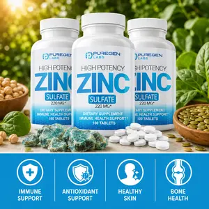 Zinc Sulfate 220mg Tablets, High Potency Mineral Supplement for Immune Health & Daily Wellness Support, 100 Tablets