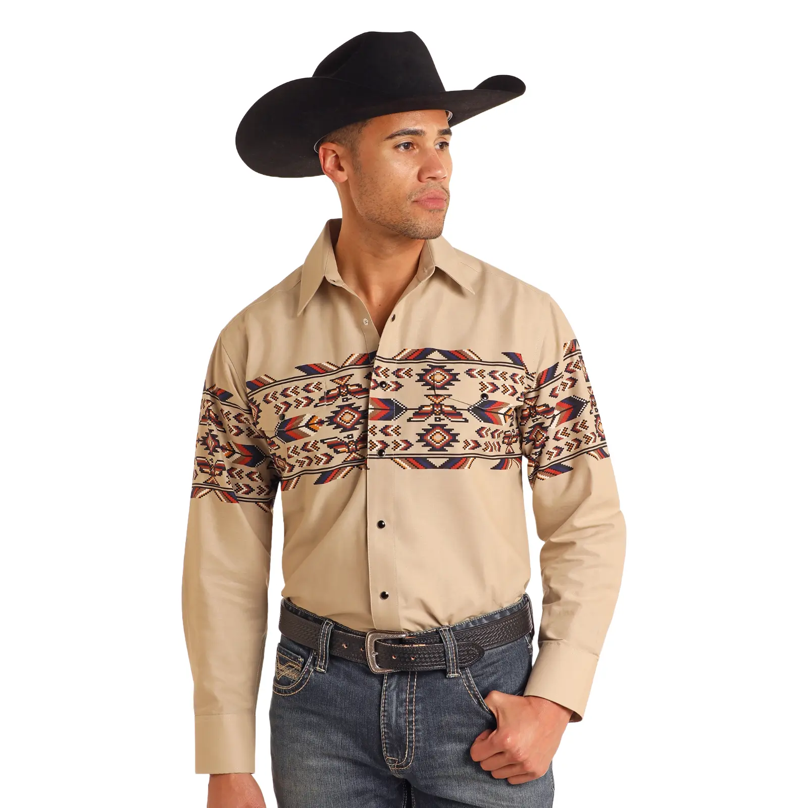 Panhandle Men's Thunderbird Border Print Shirt SMN2S05595
