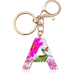 Cute Bling Pink Initial Letter Butterfly Flower Keychain Ideal Birthday Gift for Women Girls for Backpack Wallet Car Key