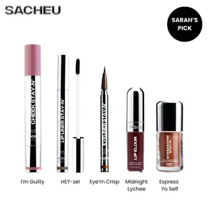 sacheu All Day Glam 5-Piece Makeup Set: Lip, Cheek, Eyeliner, Eyeshadow STAY-Ns, Lip Elixir