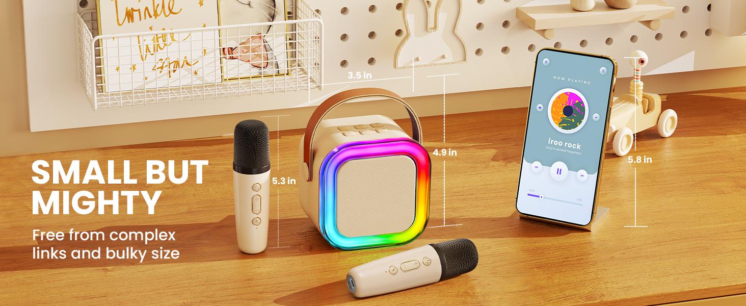 Mini Karaoke Machine for Kids with 2 Wireless Microphones and Lights, Bluetooth Connect Phone to Sing, 4-12+ Year Old Girl Boy Birthday Gifts, Teen Girl Gifts Trendy Stuff(Cream)