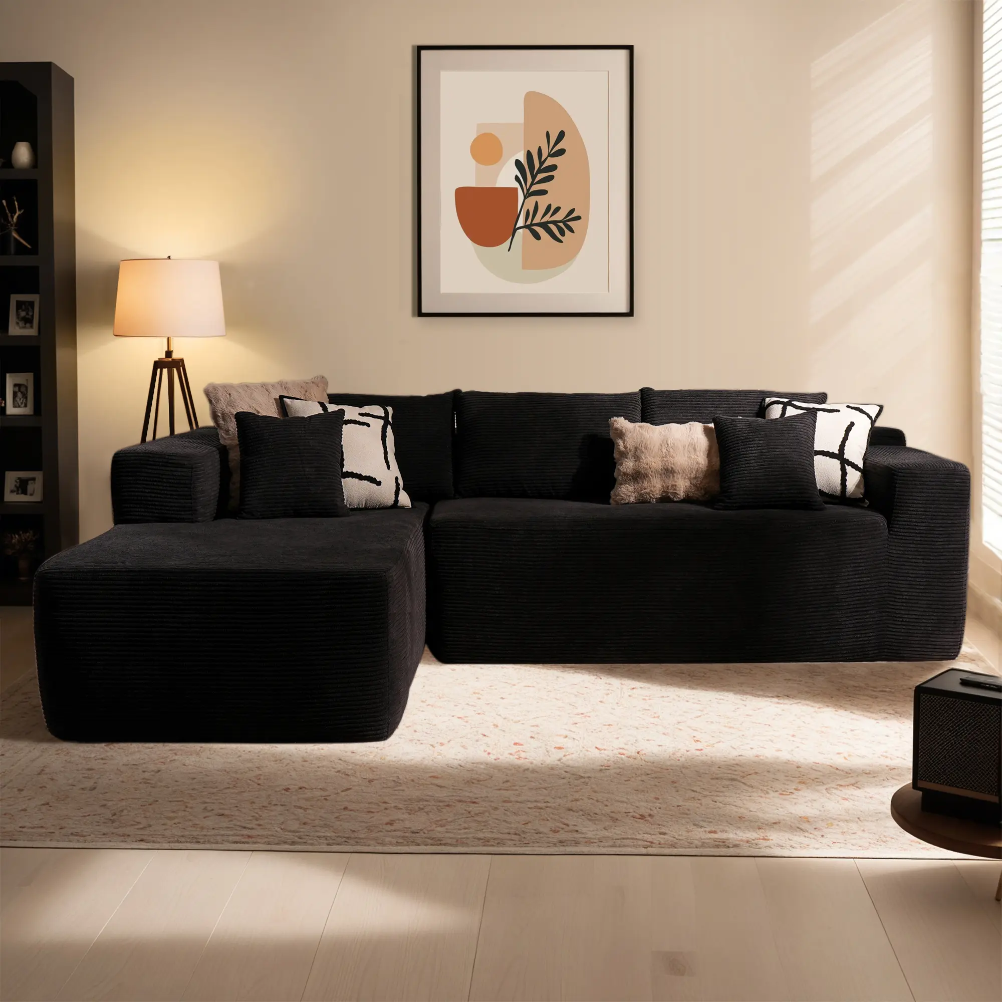 Black Corduroy Left Chaise