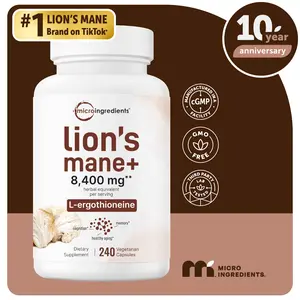 Micro Ingredients Lions Mane with L-Ergothioneine | 240 Vegan Capsules, 8,400 mg Herbal Equivalent, Ultra Strength Lions Mane Supplement Micro Ingredients Lions Mane with L-Ergothioneine | 240 Vegan Capsules, 8,400 mg Herbal Equivalent, Ultra Strength Lions Mane Supplement