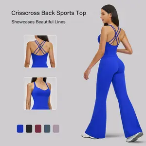 NVWA Mother's Day Gifts,Matching Sets Women 2 Piece Sets Summer Casual Cross-Back Spaghetti Strap  Top  Wide Leg Pants  Soft Stretch Fabric Summer Stylish Activewear, Gym Wear Sporty Yoga Set