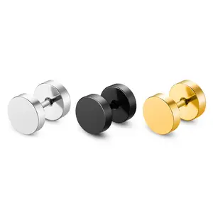 simple fashion personality titanium steel barbell earrings men and women stainless steel round cake
