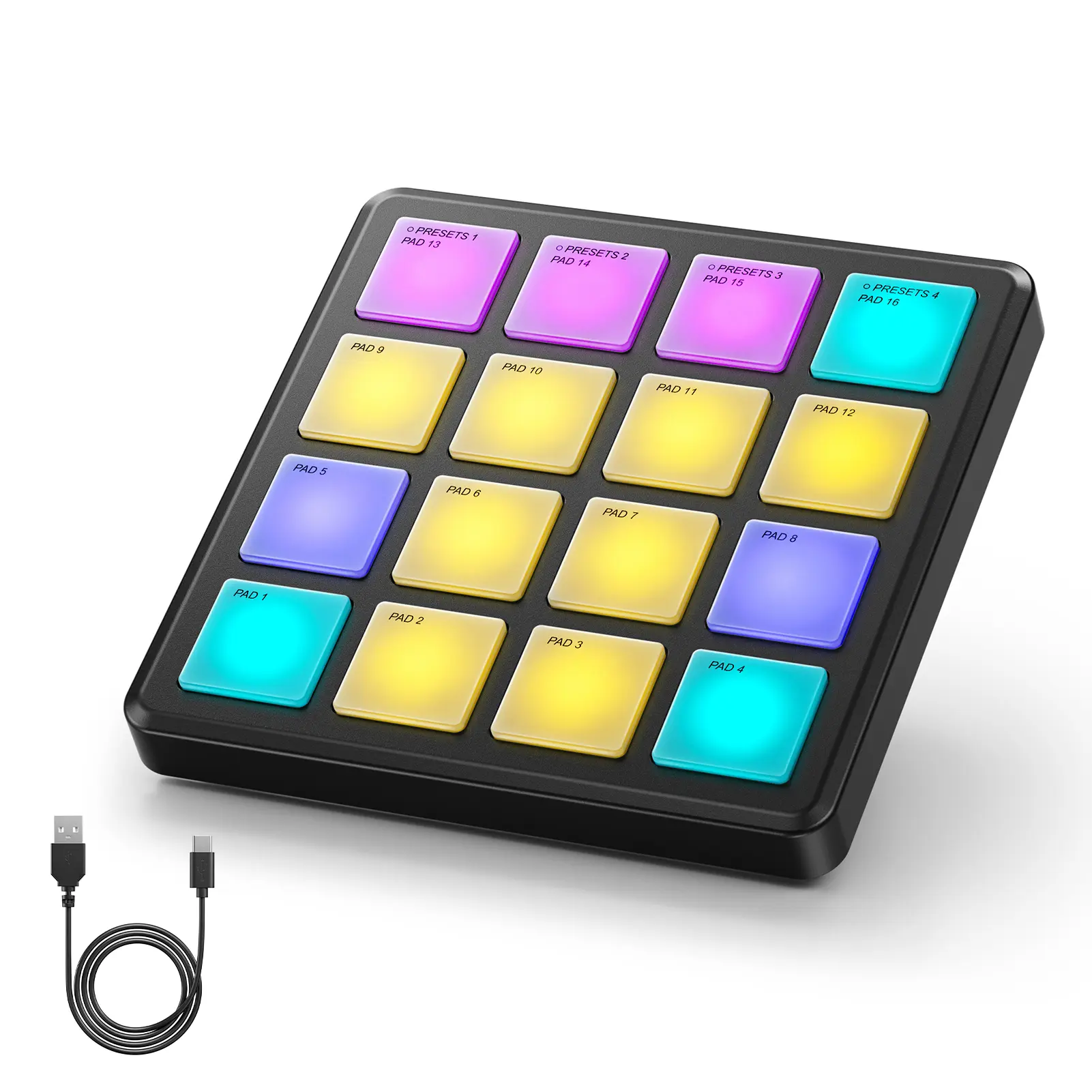Donner Starrypad Mini USB MIDI Controller, Portable 16-Beat Pad Beat Maker with Note Repeat, 40 Courses, USB Type-C, 10 Hours Battery Life, 0.19 kg, 4.53 x 5.71 Inches, 12-Month Support & Music Production Software