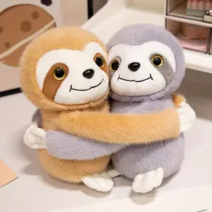 Two-Piece Plush Toy Set Featuring 23Cm/9.05In Hugging Sloth Brothers, Made of Gray-Brown Polyester Fiber. Perfect for Home Decoration at Parties Or As a Birthday And Holiday Gift