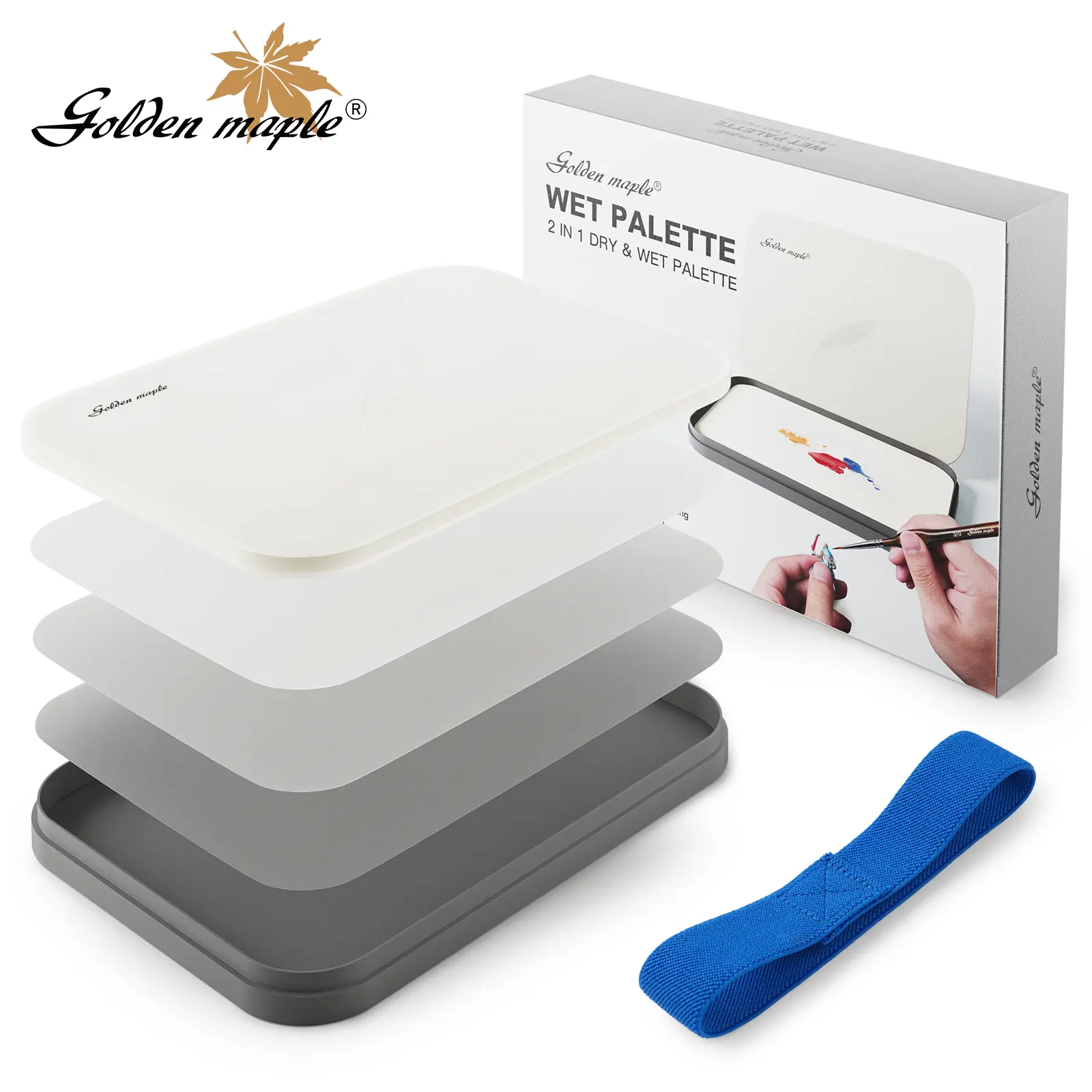 Wet Pallet for Painting Miniatures - Golden Maple 2 in 1 Dry and Wet Palette with Lid, Including 100PCS Palette Paper, 4PCS Sponges