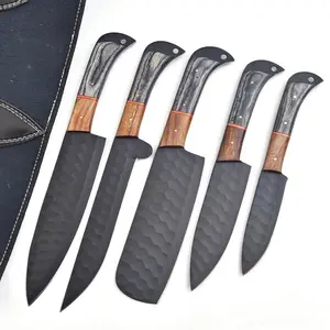 D2 Steel kitchen knife Set, Gift for him, Chef Knife Set Of Black Blades , Wooden Handles ,