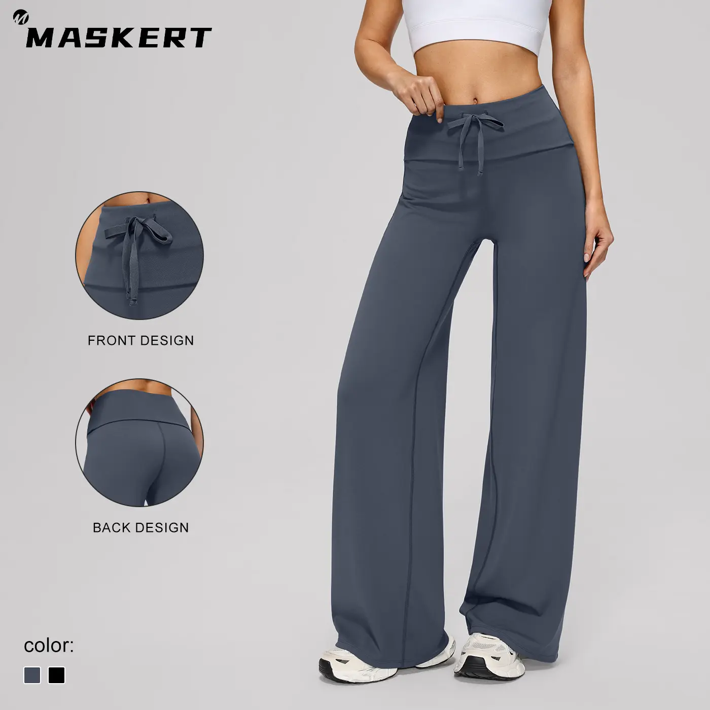 MASKERT Women's High Waisted Wide Leggings Tummy Control Butt Lifting for Training & Casual Wear summervibes summerwins Loose Athletic Trousers Athleisure Style Bottoms High Elastic Activewear tiktokshopbacktoschool