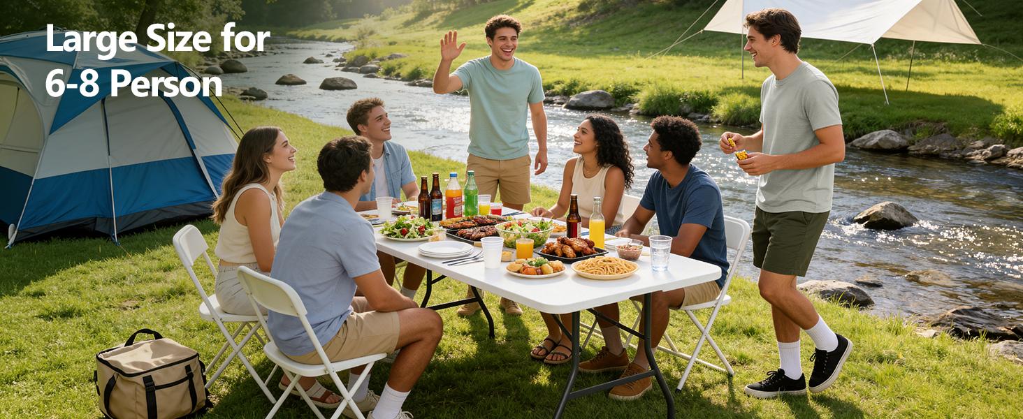 Make Changes  6 Feet Foldable Table with Carrying Handle, Heavy Duty Portable Fold-in-Half Utility Table for Party, Camping, Banquet, Craft, Wedding, Indoor & Outdoor Use